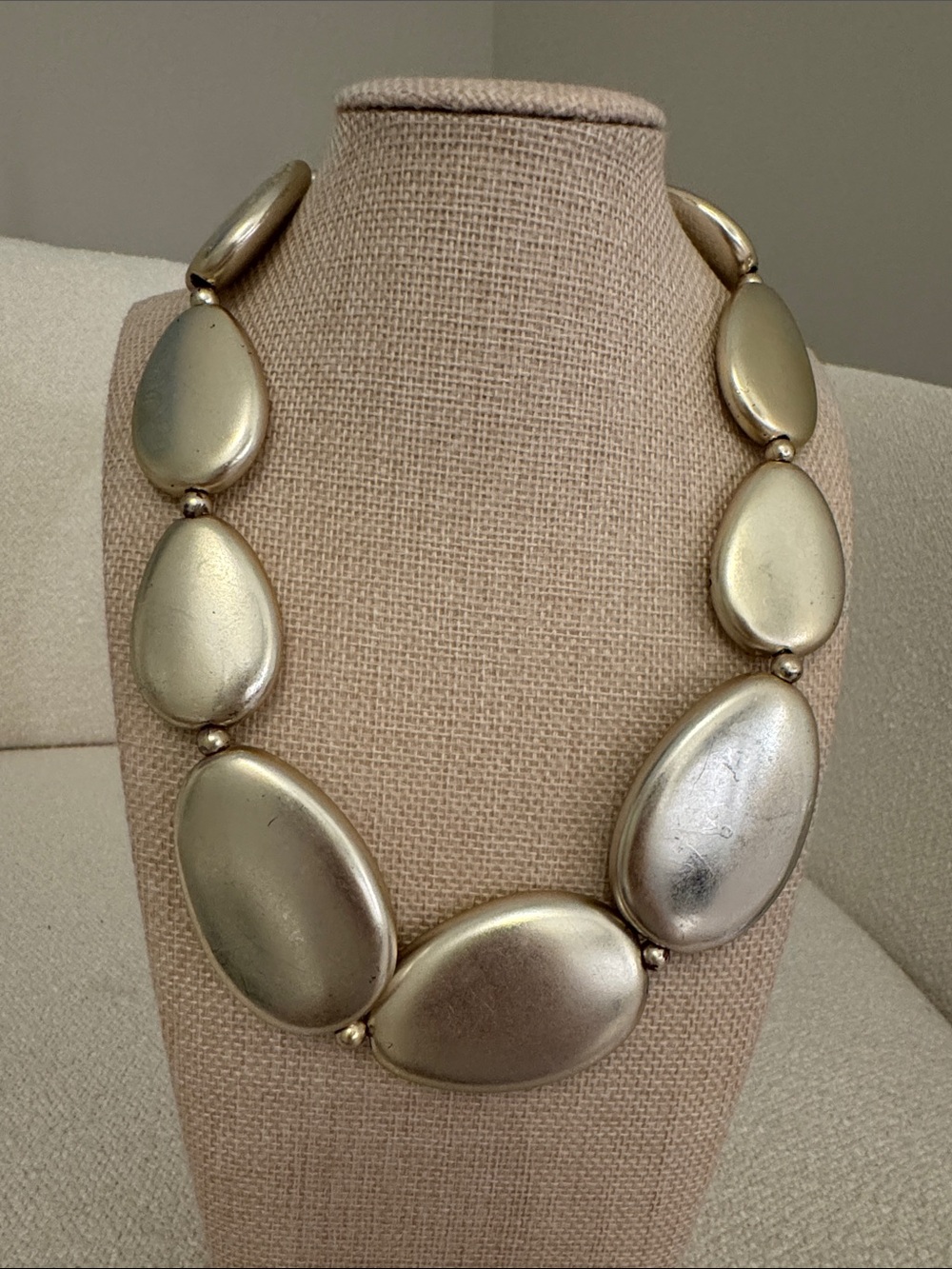 Chunky Gold Oval Bead Necklace - Polished Metallic Statement